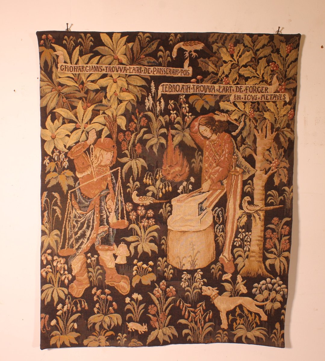 tapisserie représentant la pesée et l'art de forger
