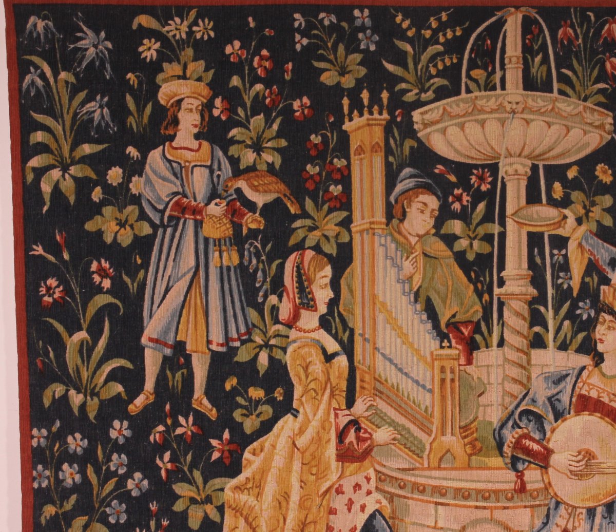 A Tapestry Depicting A Mille-feuille And A Village Festival Called"concert At The Fountain"-photo-3