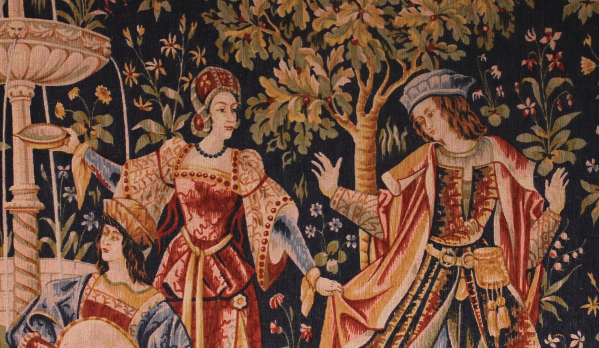 A Tapestry Depicting A Mille-feuille And A Village Festival Called"concert At The Fountain"-photo-4
