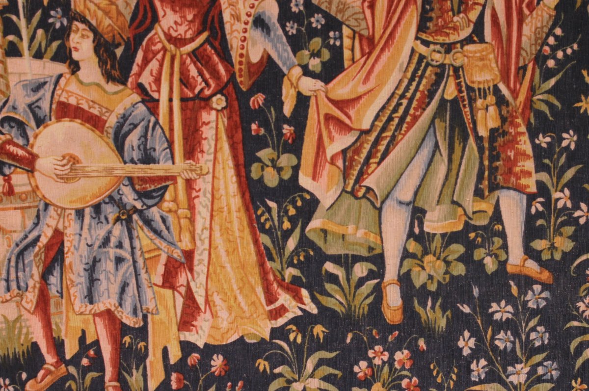 A Tapestry Depicting A Mille-feuille And A Village Festival Called"concert At The Fountain"-photo-1