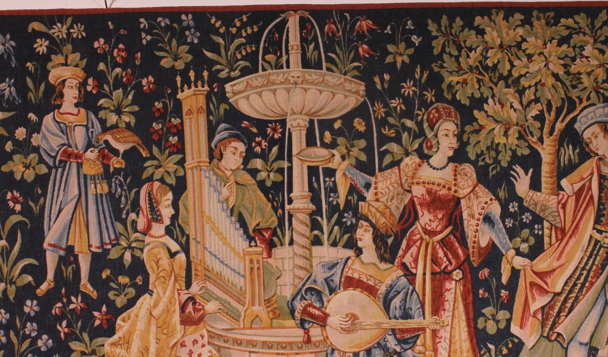 A Tapestry Depicting A Mille-feuille And A Village Festival Called"concert At The Fountain"-photo-2