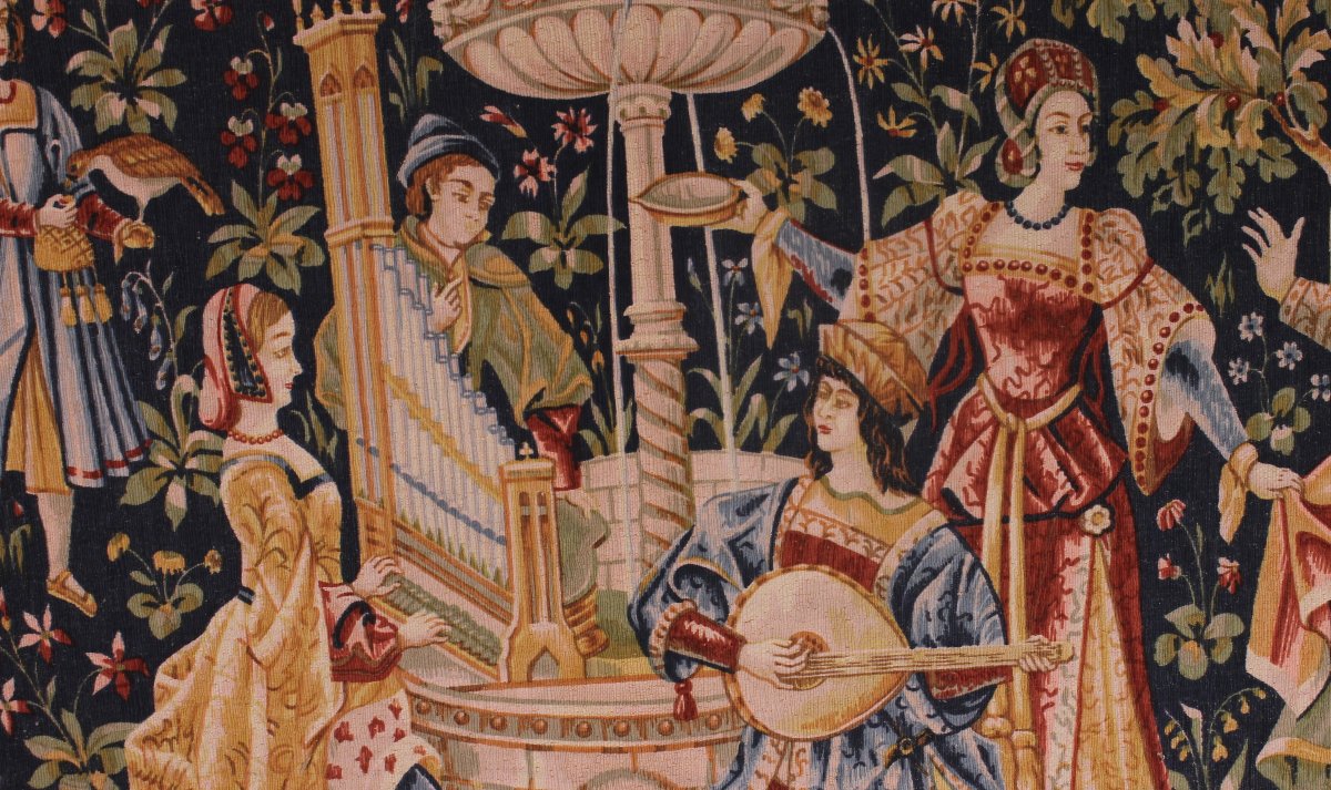A Tapestry Depicting A Mille-feuille And A Village Festival Called"concert At The Fountain"-photo-3