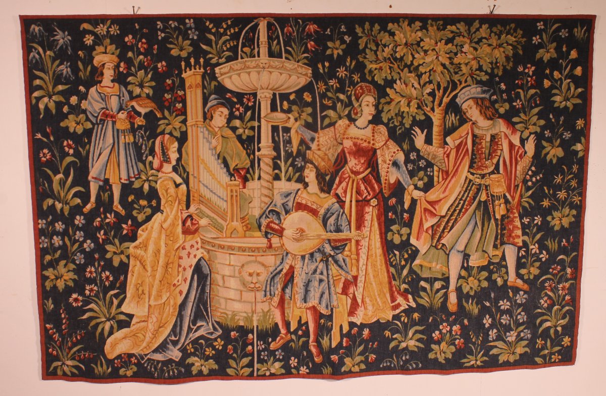 A Tapestry Depicting A Mille-feuille And A Village Festival Called"concert At The Fountain"