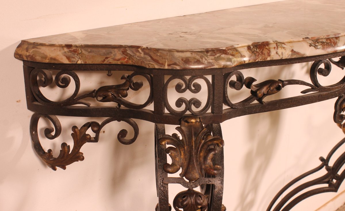 19th-century Louis XV-style Wrought-iron Console Table-photo-8
