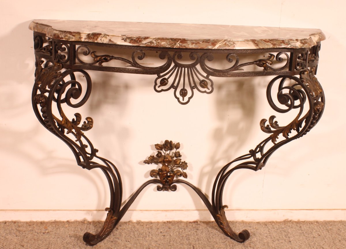 19th-century Louis XV-style Wrought-iron Console Table