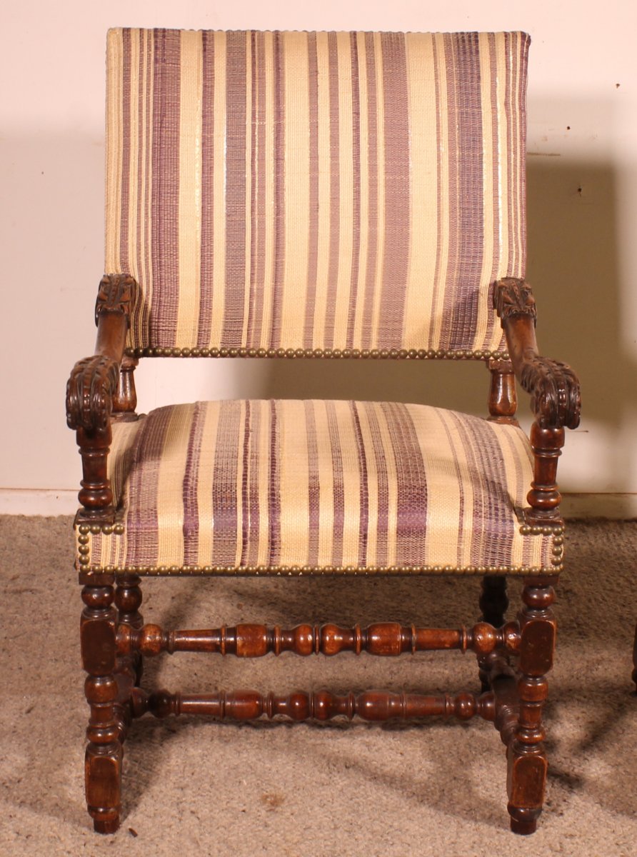 Pair Of Louis XIII-period Armchairs In Walnut—17th Century-photo-3
