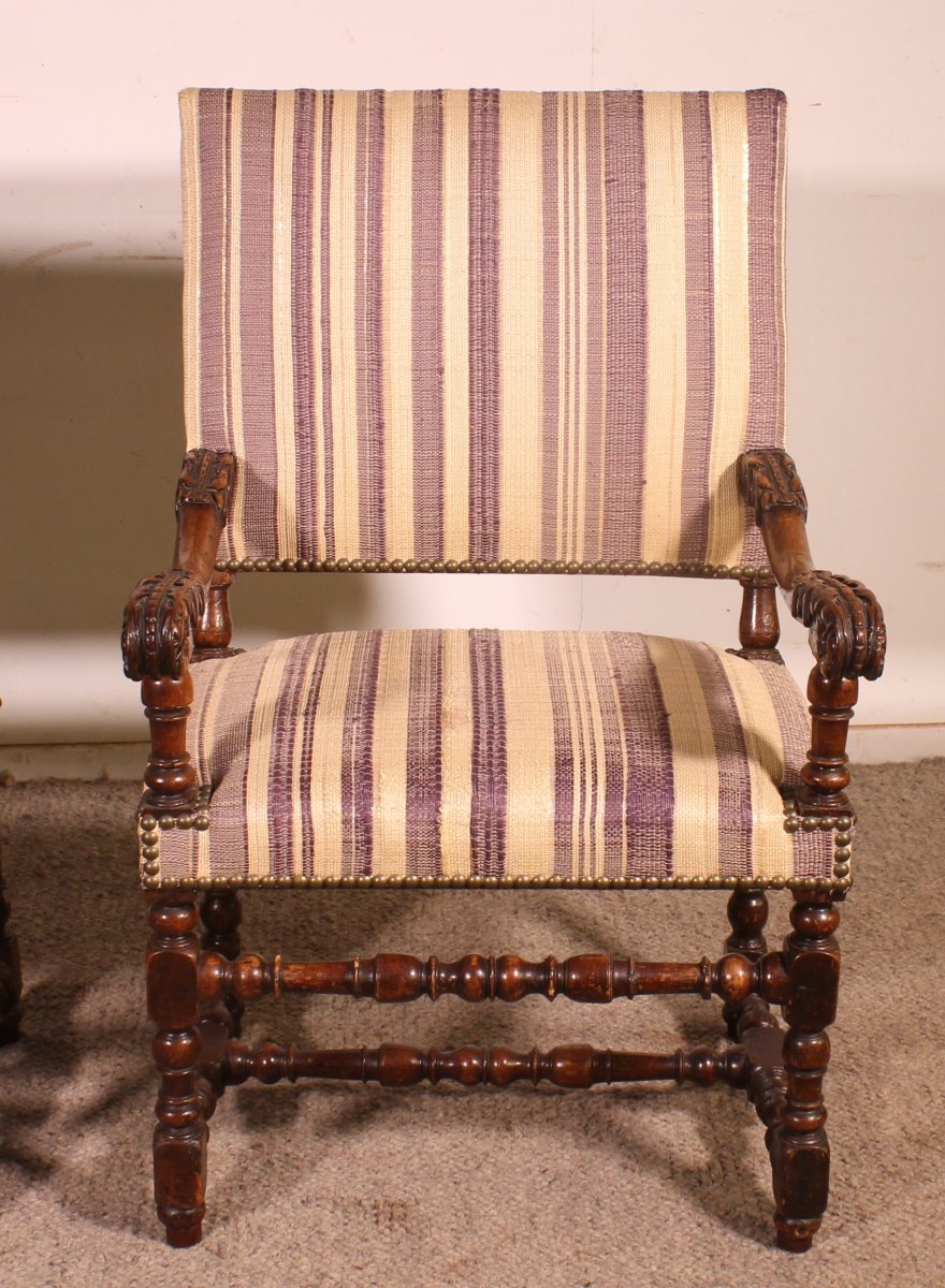 Pair Of Louis XIII-period Armchairs In Walnut—17th Century-photo-4