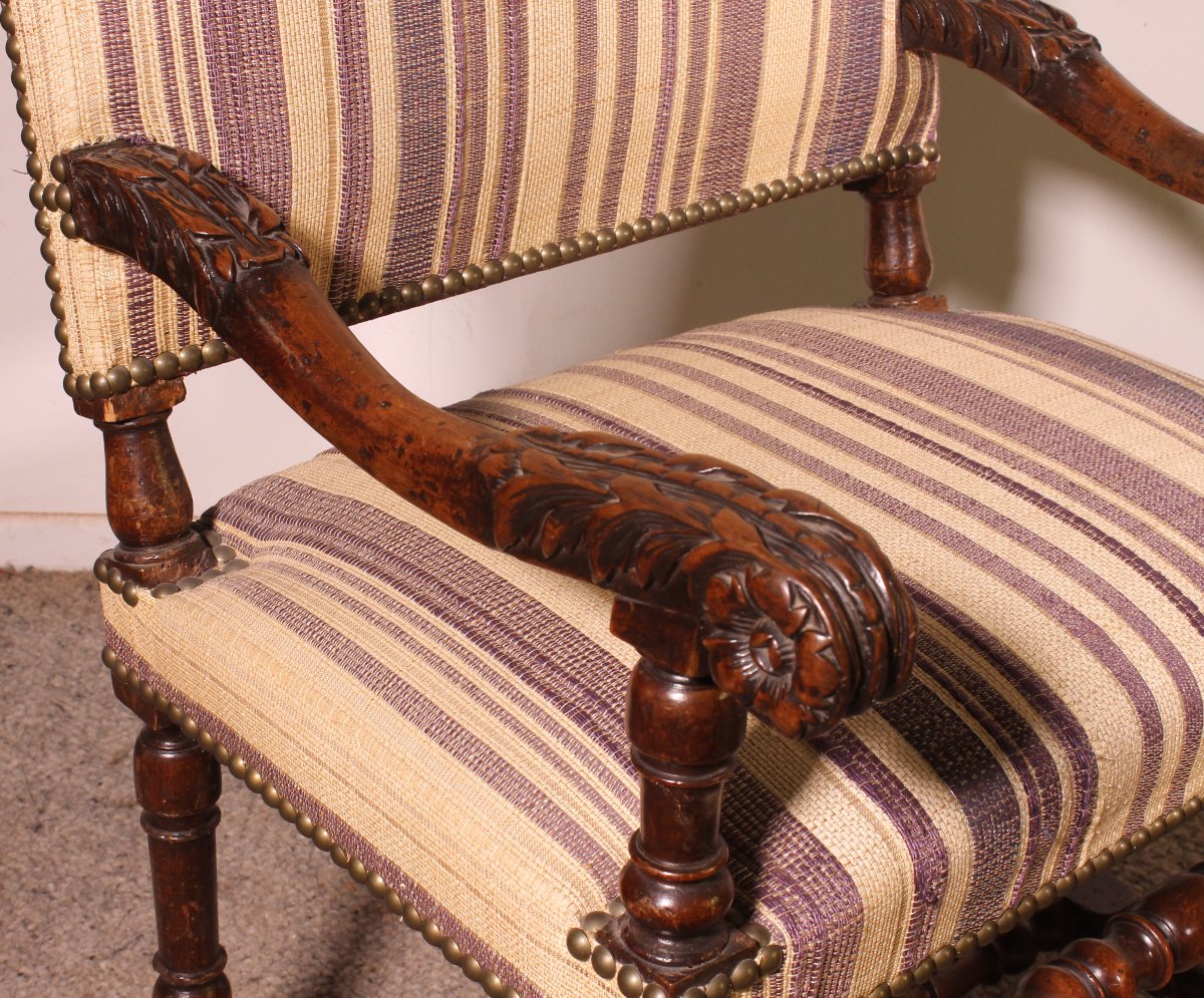 Pair Of Louis XIII-period Armchairs In Walnut—17th Century-photo-1