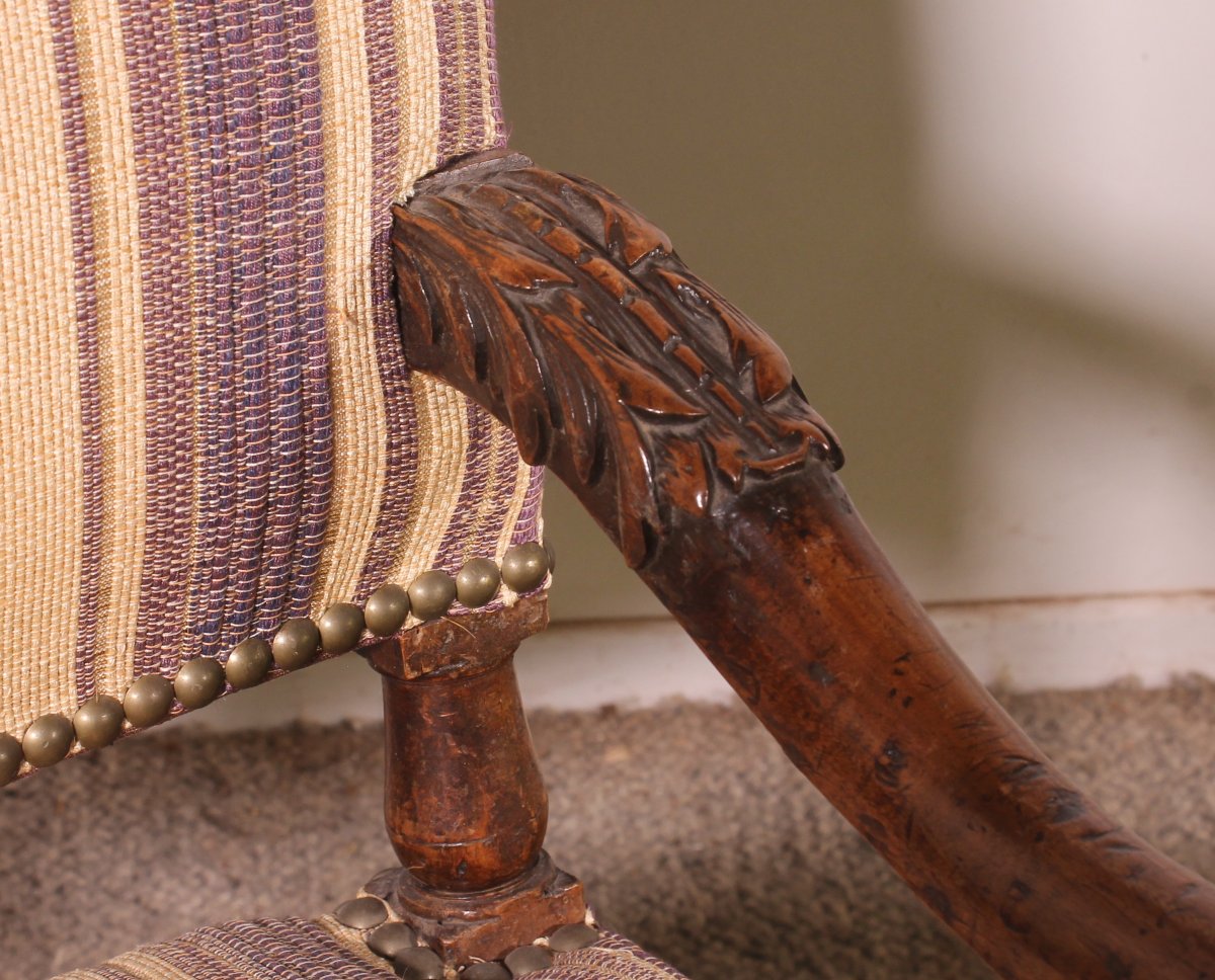 Pair Of Louis XIII-period Armchairs In Walnut—17th Century-photo-2