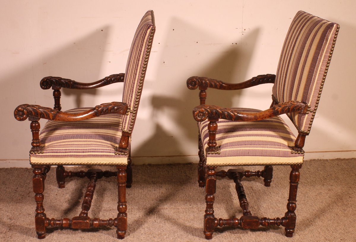 Pair Of Louis XIII-period Armchairs In Walnut—17th Century-photo-7