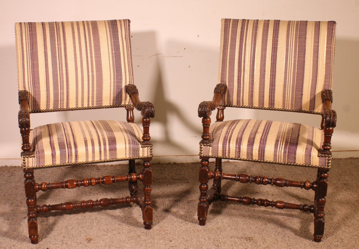 Pair Of Louis XIII-period Armchairs In Walnut—17th Century