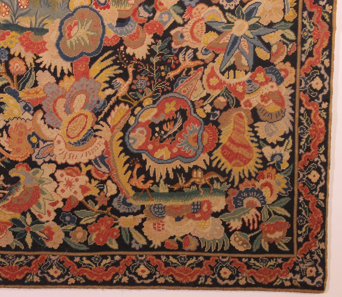 Tapisserie de Bruxelles du XIXᵉ siècle – Verdure fleurie et scène galante-photo-3