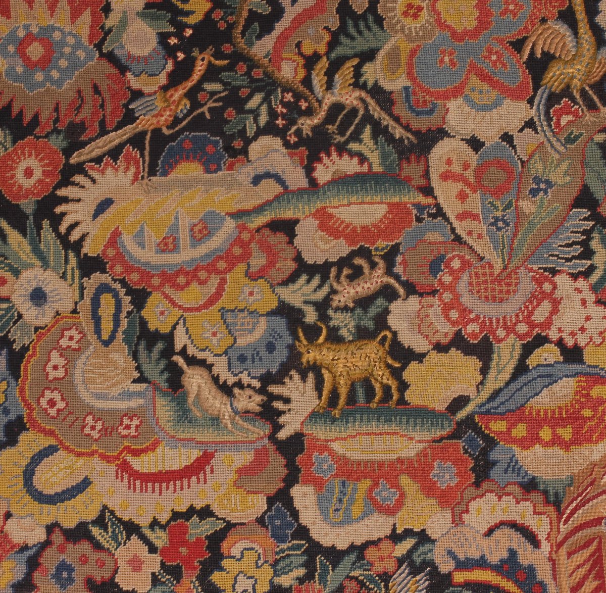 Tapisserie de Bruxelles du XIXᵉ siècle – Verdure fleurie et scène galante-photo-3