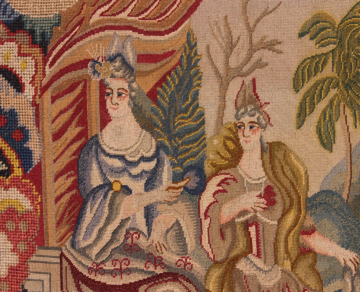 Tapisserie de Bruxelles du XIXᵉ siècle – Verdure fleurie et scène galante-photo-7