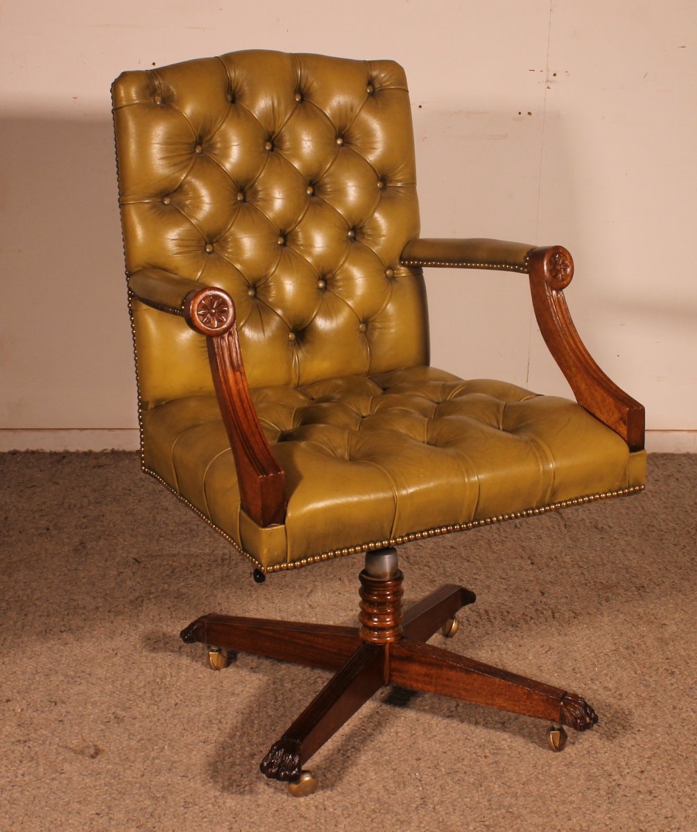 Office Chair Also Known As An Director Swivel Chair In Mahogany And Leather 