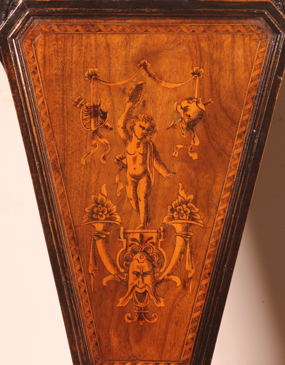 Pair Of Italian Chairs Called Escabellis In Walnut And Marquetry—19th Century-photo-2