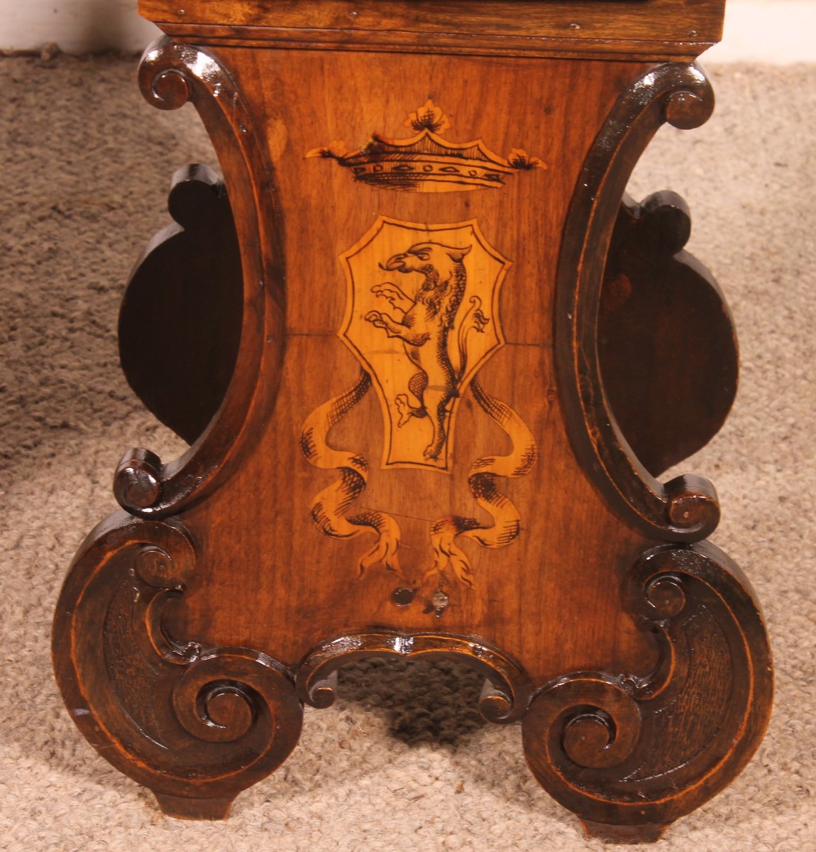 Pair Of Italian Chairs Called Escabellis In Walnut And Marquetry—19th Century-photo-2