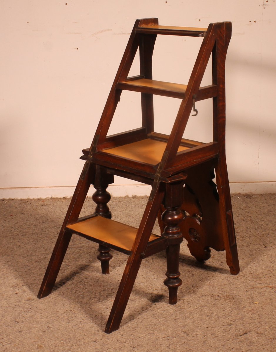 Oak Gothic Aesthetic Movement Library Chair Steps-photo-2