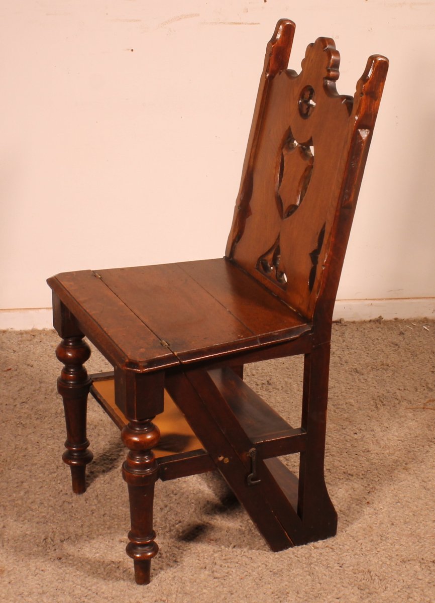 Oak Gothic Aesthetic Movement Library Chair Steps-photo-5