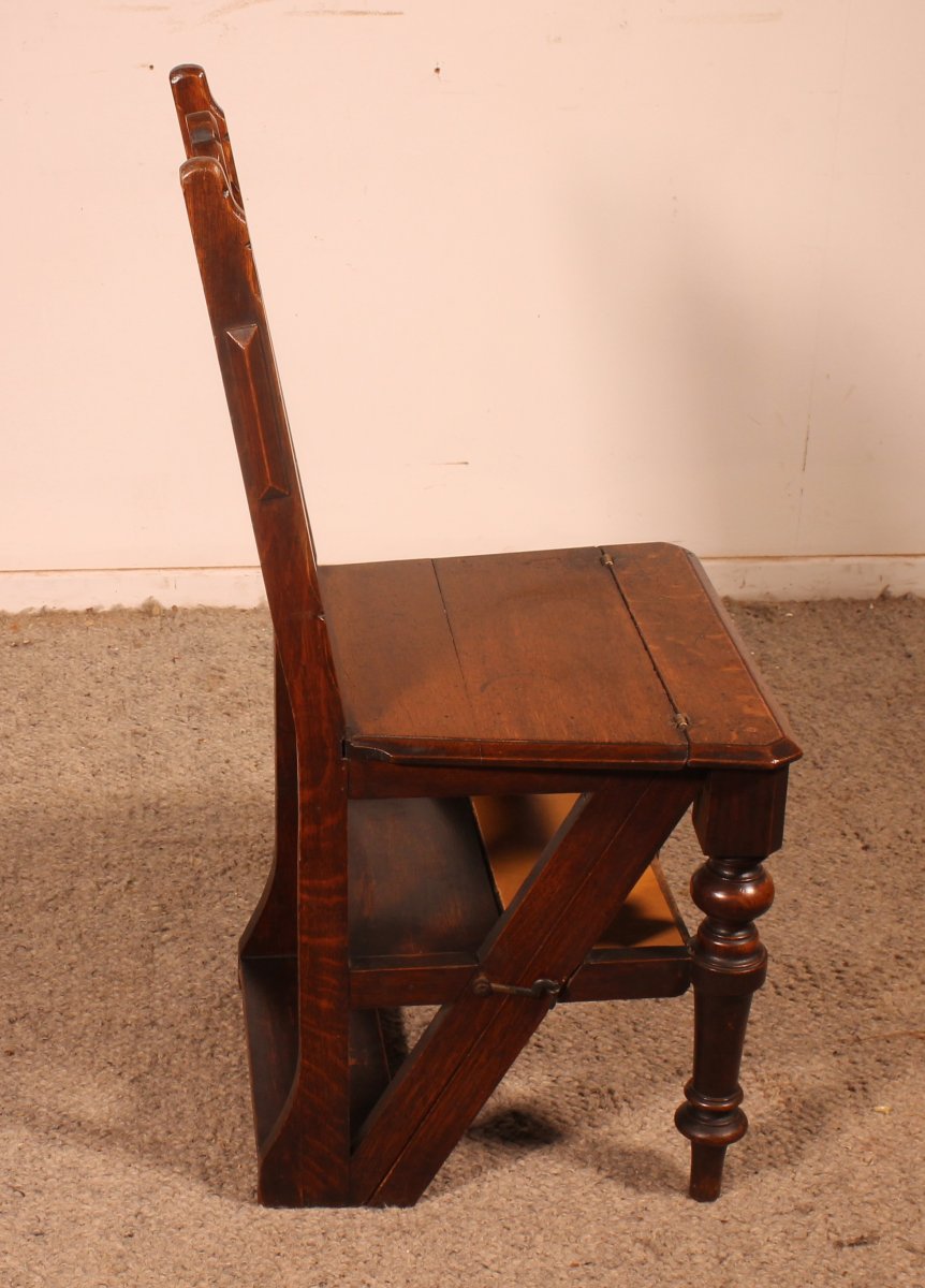 Oak Gothic Aesthetic Movement Library Chair Steps-photo-7