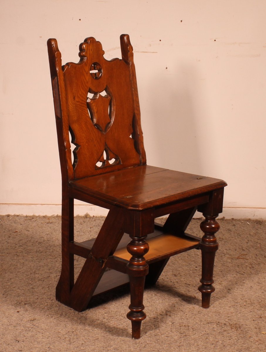 Oak Gothic Aesthetic Movement Library Chair Steps