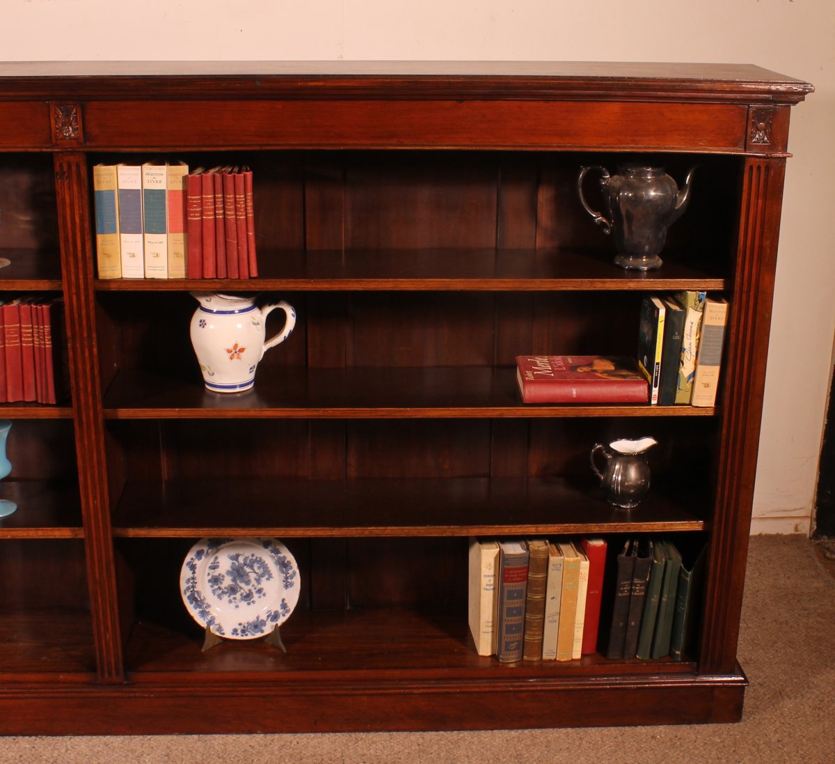 Large Open Mahogany Bookcase Of2.41 Meters Long—19th Century-photo-2