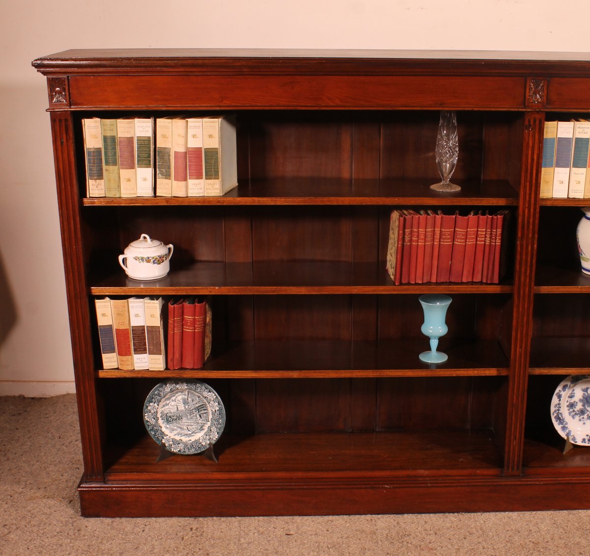 Large Open Mahogany Bookcase Of2.41 Meters Long—19th Century-photo-3