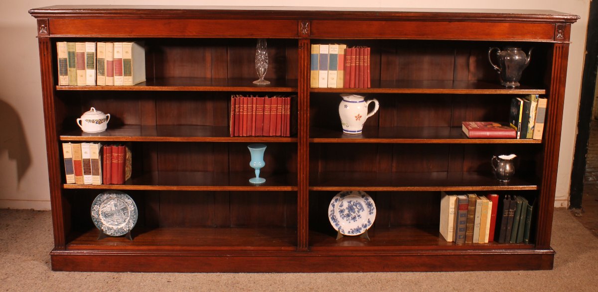 Large Open Mahogany Bookcase Of2.41 Meters Long—19th Century