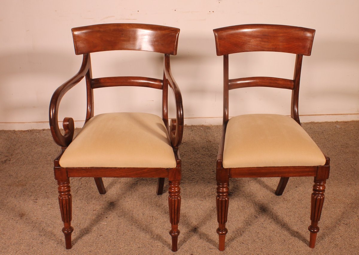A Set Of Six Chairs And Two Armchairs In Mahogany -early 19th Century-photo-3