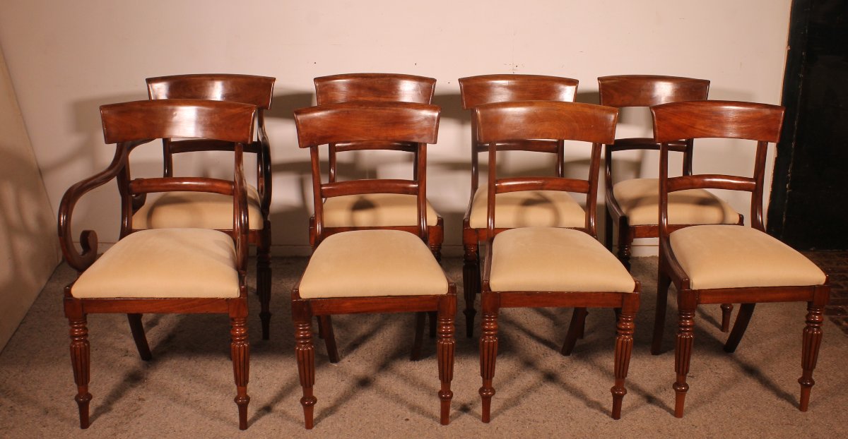 A Set Of Six Chairs And Two Armchairs In Mahogany -early 19th Century-photo-4