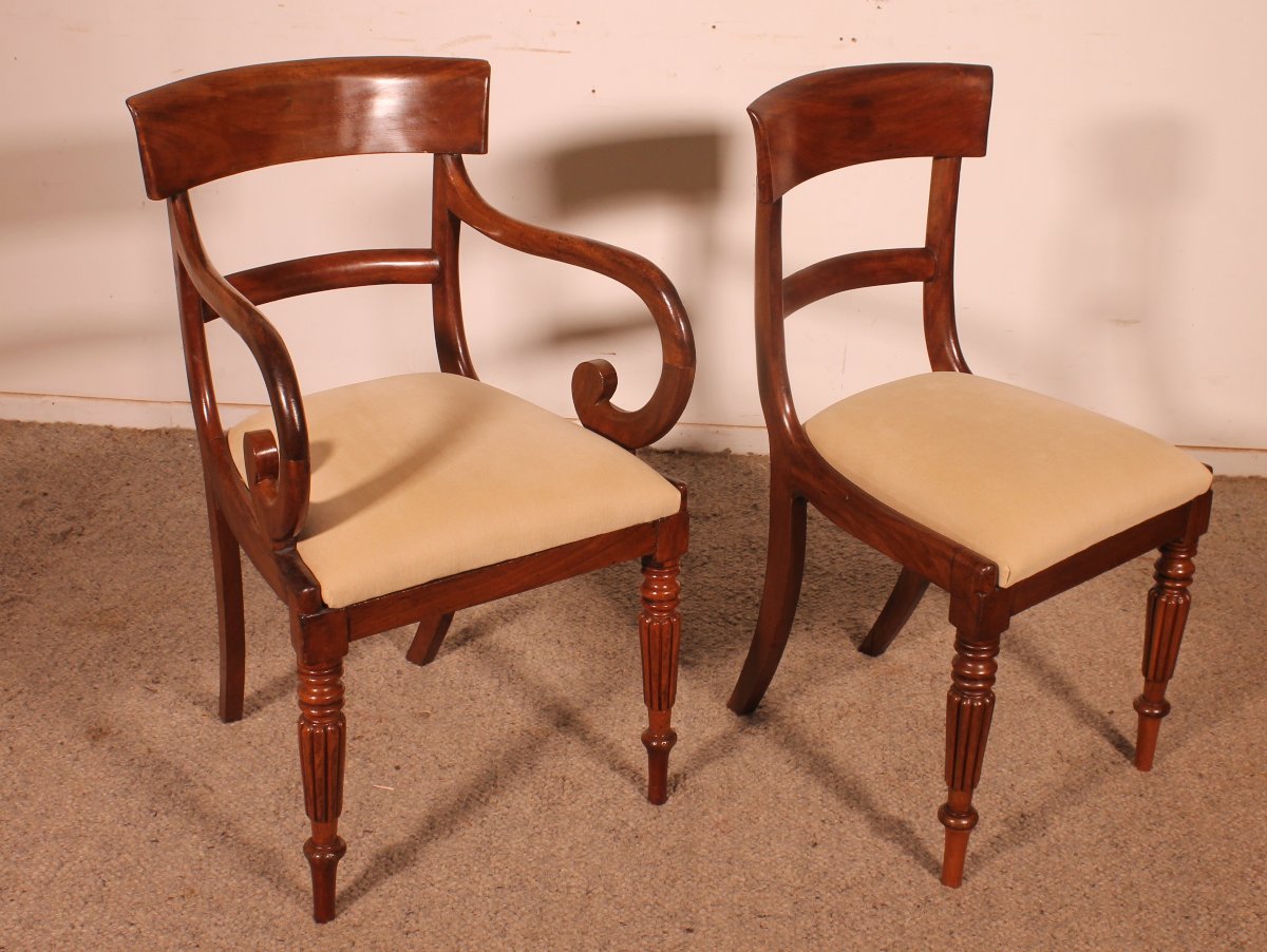 A Set Of Six Chairs And Two Armchairs In Mahogany -early 19th Century-photo-3