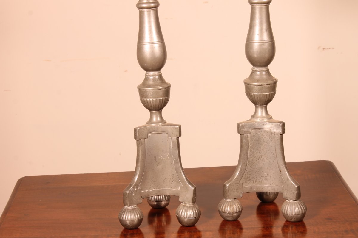 Pair Of Louis XIV Flambeau In Pewter 18siècle-photo-2
