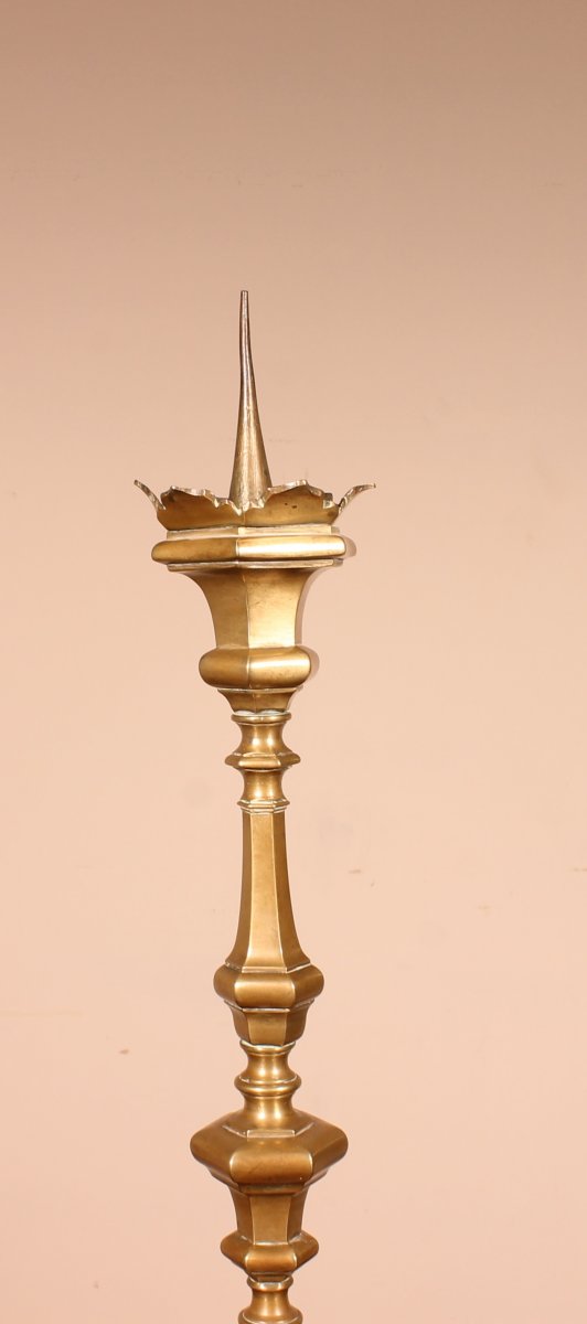 Italian Candlestick 17 ° Century In Bronze-photo-3