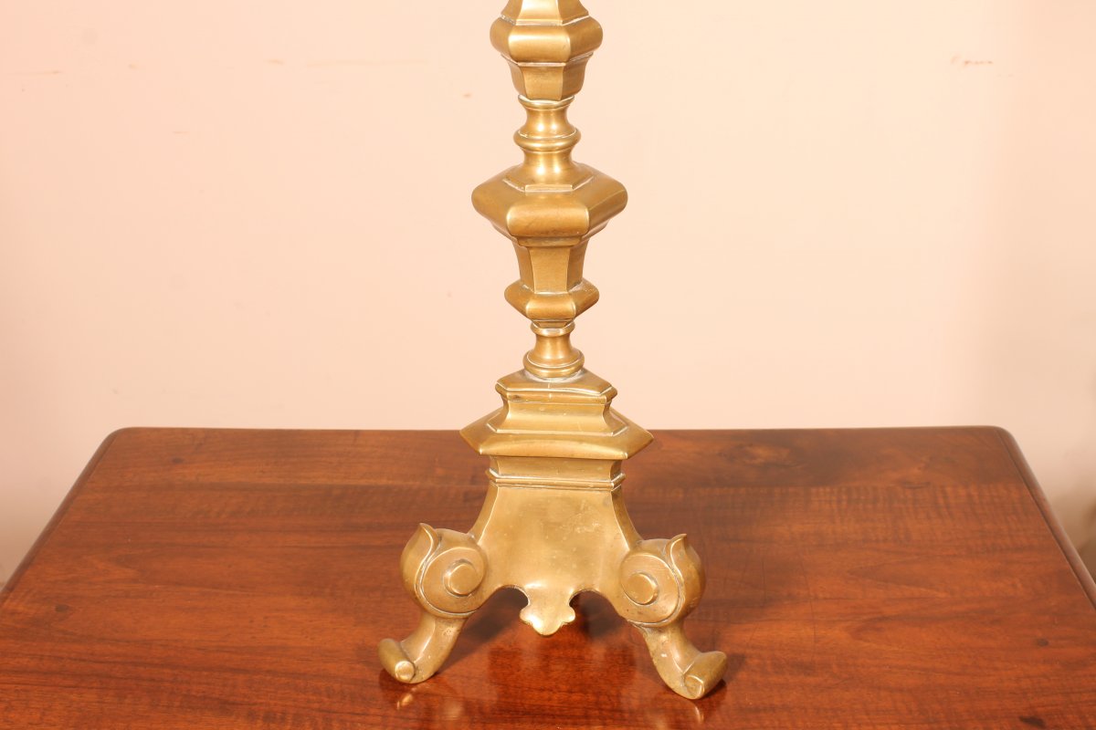 Italian Candlestick 17 ° Century In Bronze-photo-4