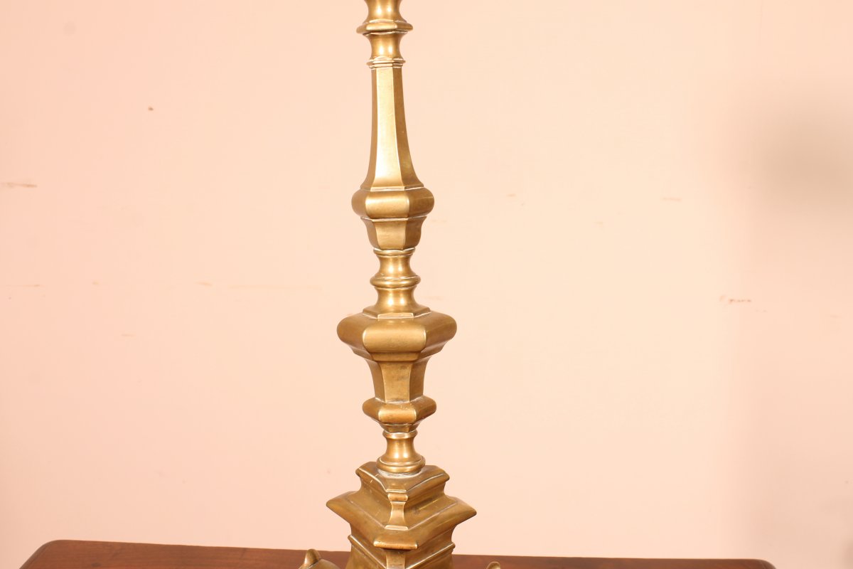 Italian Candlestick 17 ° Century In Bronze-photo-2