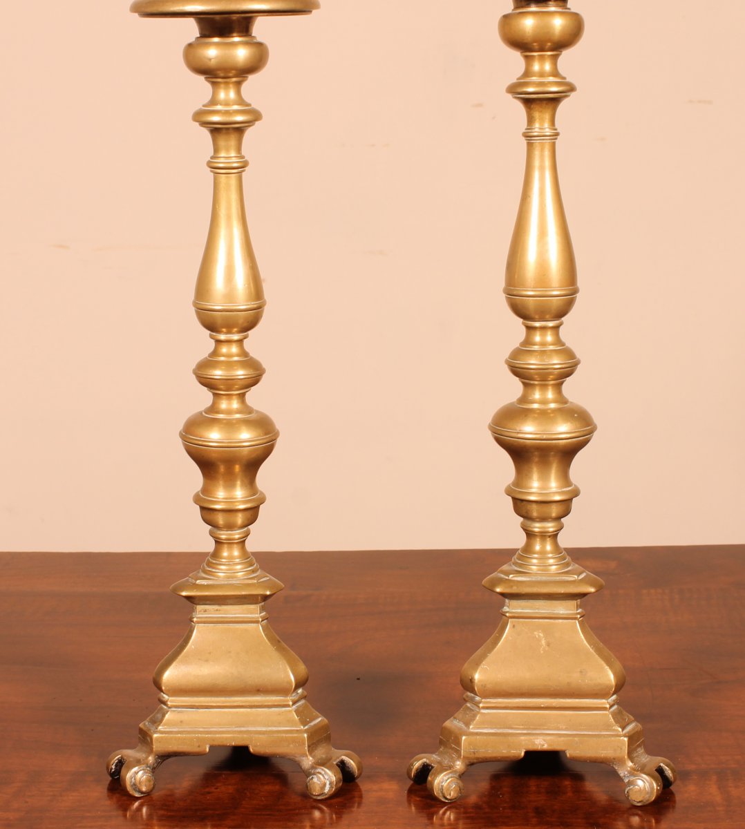 Pair Of Small Italian Candle Sticks End 17 ° Century-photo-2