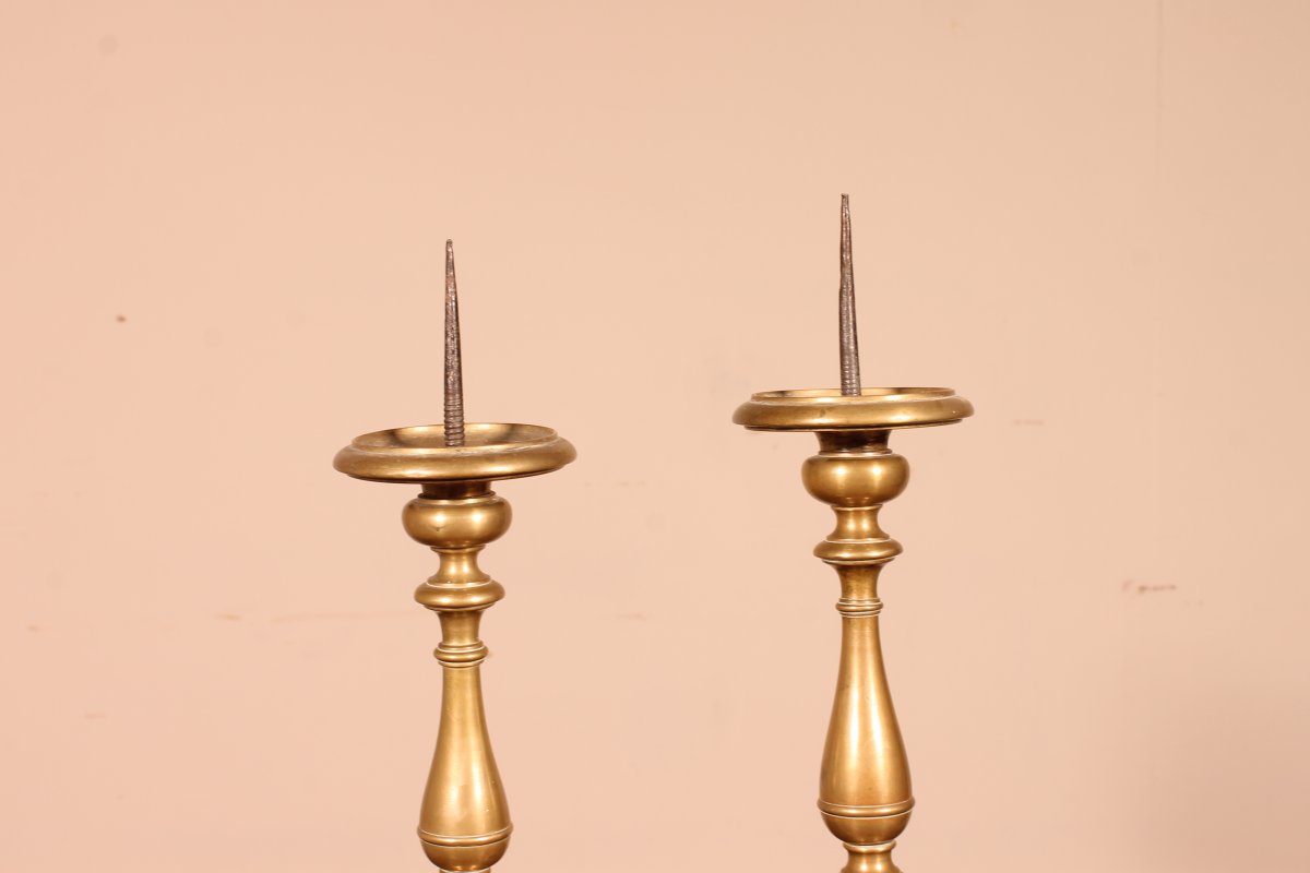 Pair Of Small Italian Candle Sticks End 17 ° Century-photo-4