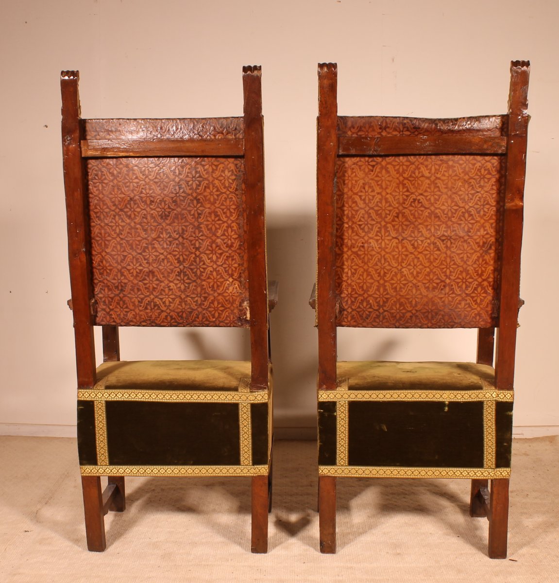 Pair Of Italian Armchairs In Walnut Circa 1600-renaissance Period-photo-3