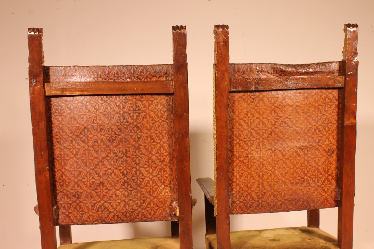 Pair Of Italian Armchairs In Walnut Circa 1600-renaissance Period-photo-2