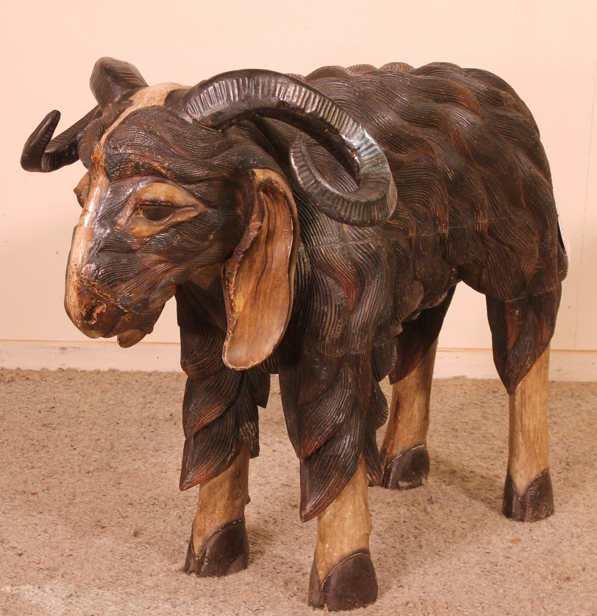 Pair Of Scottish Ram In Polychrome Wood-19 Century-photo-7