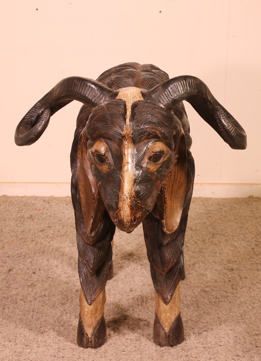 Scottish Ram In Polychrome Wood-19 Century-photo-1