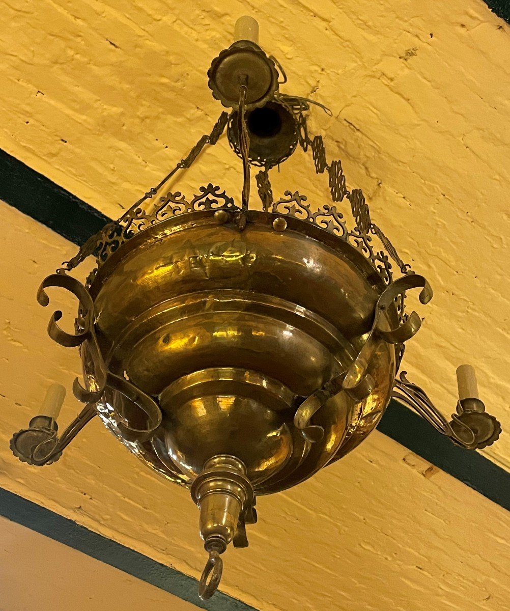Lampe De Suspension Renaissance Espagnol-17° Siècle Avec éclairage Indirecte-photo-2