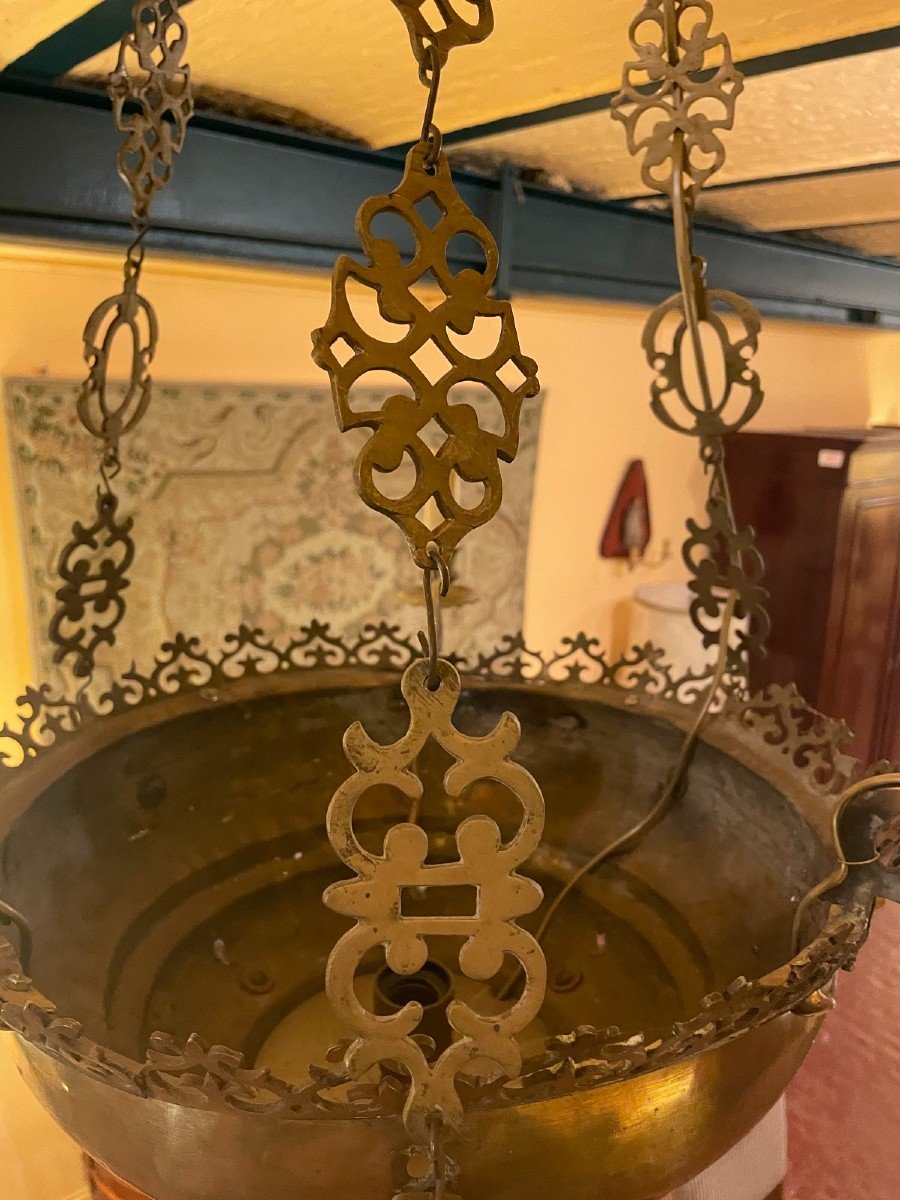 Lampe De Suspension Renaissance Espagnol-17° Siècle Avec éclairage Indirecte-photo-1
