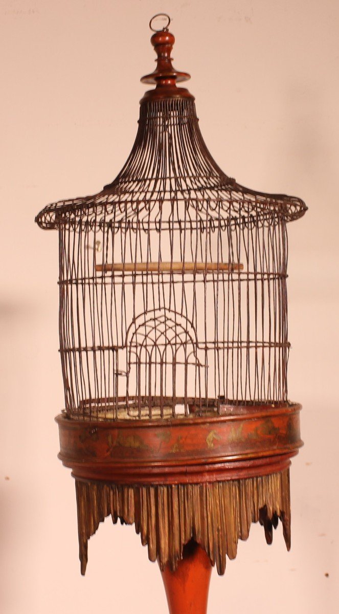 Bird Cage On Stand With Chinese Decor -19 ° Century-photo-2