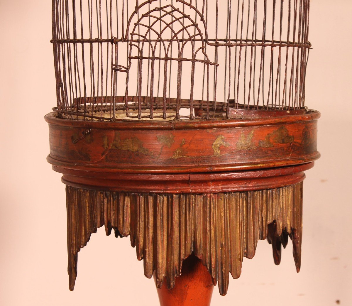 Cage à Oiseaux Sur Pied à Décor Chinoisant -19° Siècle-photo-3