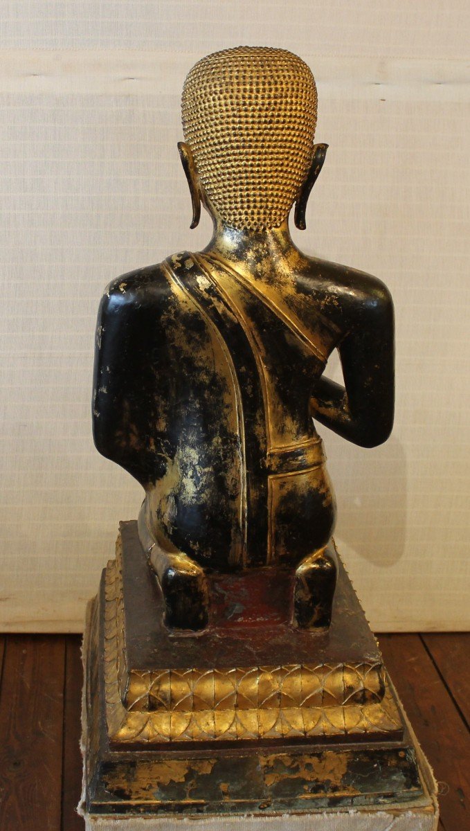 Large Pair Of Monk In Bronze-18 ° Century-ayuttheya Period-photo-3