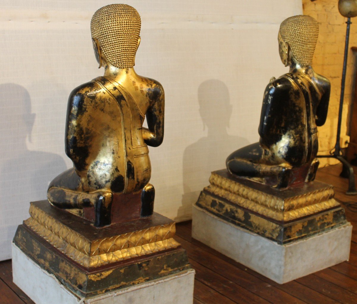 Large Pair Of Monk In Bronze-18 ° Century-ayuttheya Period-photo-4