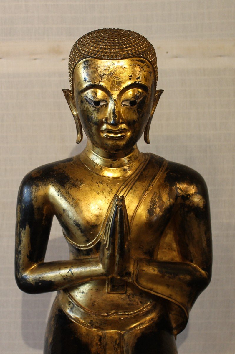 Large Pair Of Monk In Bronze-18 ° Century-ayuttheya Period-photo-8