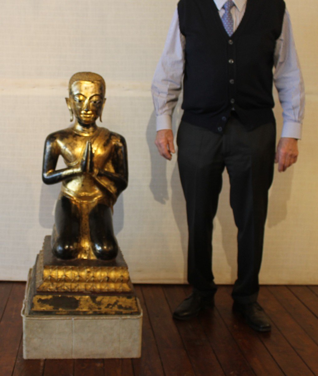 Large Pair Of Monk In Bronze-18 ° Century-ayuttheya Period-photo-7