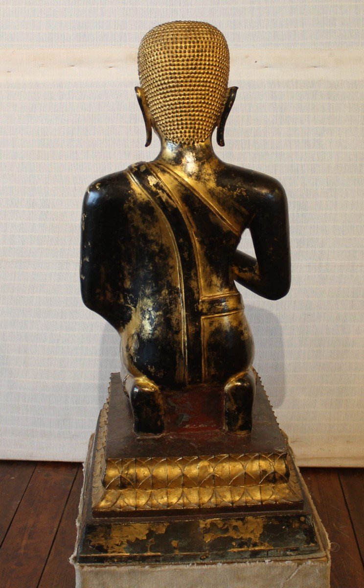 Grand Moine En Bronze-18° Siècle -période Ayuttheya - Thailande-photo-6